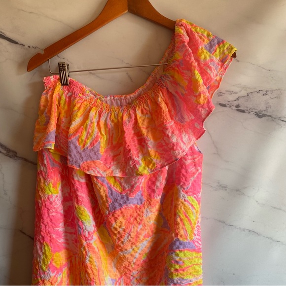 Lilly Pulitzer Emmeline One Shoulder Ruffled Dress Sun Splashed Multi Size Large - Picture 5 of 9